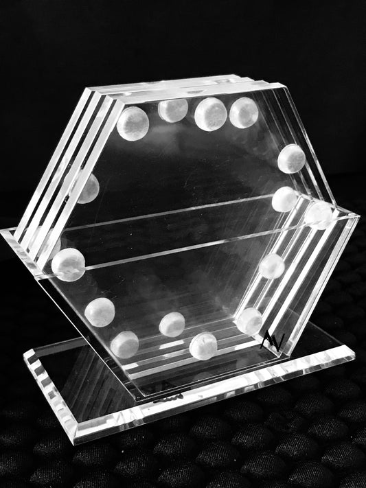 HEXAGON LUCITE COASTER SET OF 4 & STAND - AV DESIGN by ANDREA VALENTINI