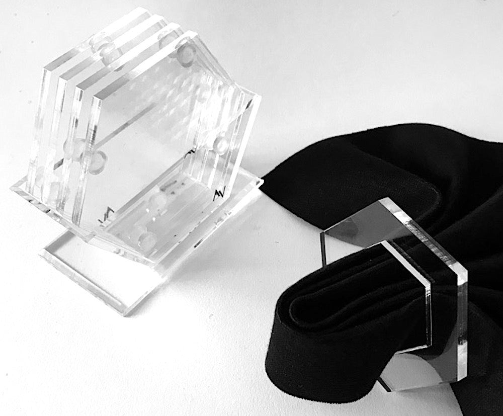 HEXAGON LUCITE COASTER SET OF 4 & STAND - AV DESIGN by ANDREA VALENTINI